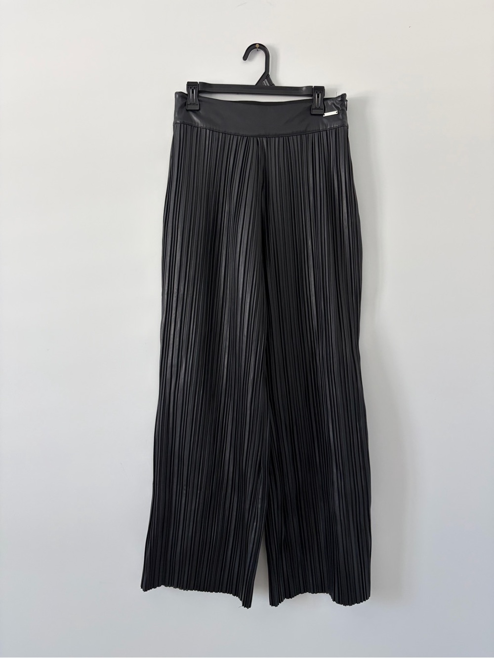 Maniere De Voir Black Pleated Wide Leg High Rise Faux Leather Trouser Pants 12